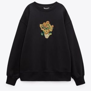 Zara Vincent Van Gogh Sunflowers embroidered black pullover sweatshirt M/ Art